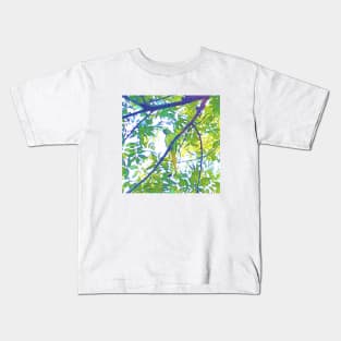 Parrot on the tree, bird, tree, branch, green, nature, forest, animals, painting, birds, digital, blue, Kids T-Shirt